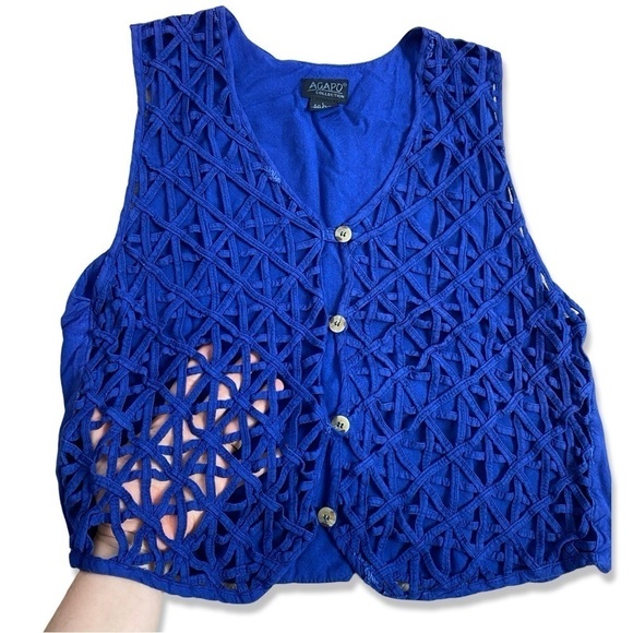 ⭐️VINTAGE AGAPO Open Weave Royal Blue Vest - Picture 4 of 8